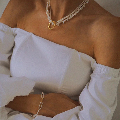 Natural Pearl Layered Necklace Women Wedding  Jewelry Runway Party Japan Souch Korea Fashion