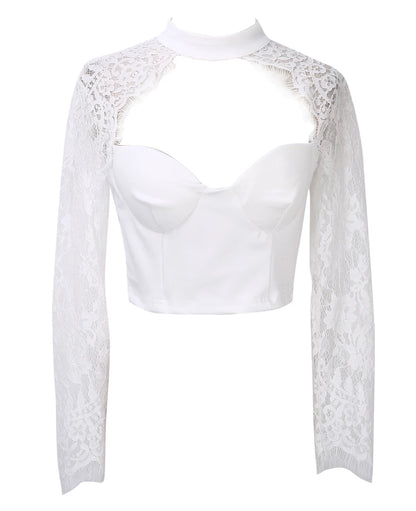 Women's Sexy Tops See through Crop Top Lace Floral Slim V neck Tops Crop Top Solid T-Shirt
