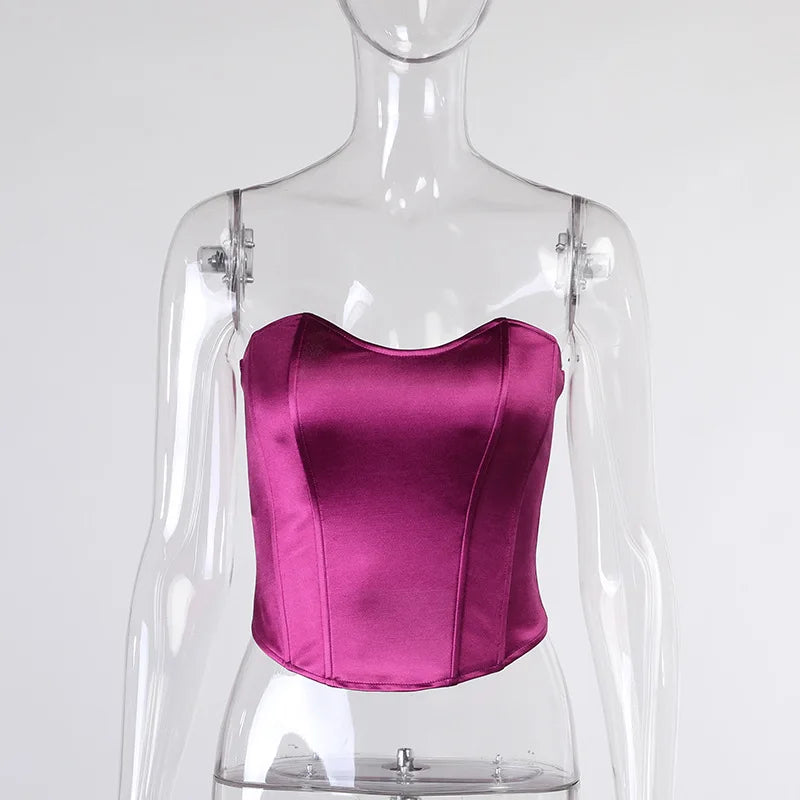 Sexy Women Tube Tops Solid Sleeveless Slim Skinny Corset Cropped Top 2025 Summer Casual Elegant Female Strapless Vest