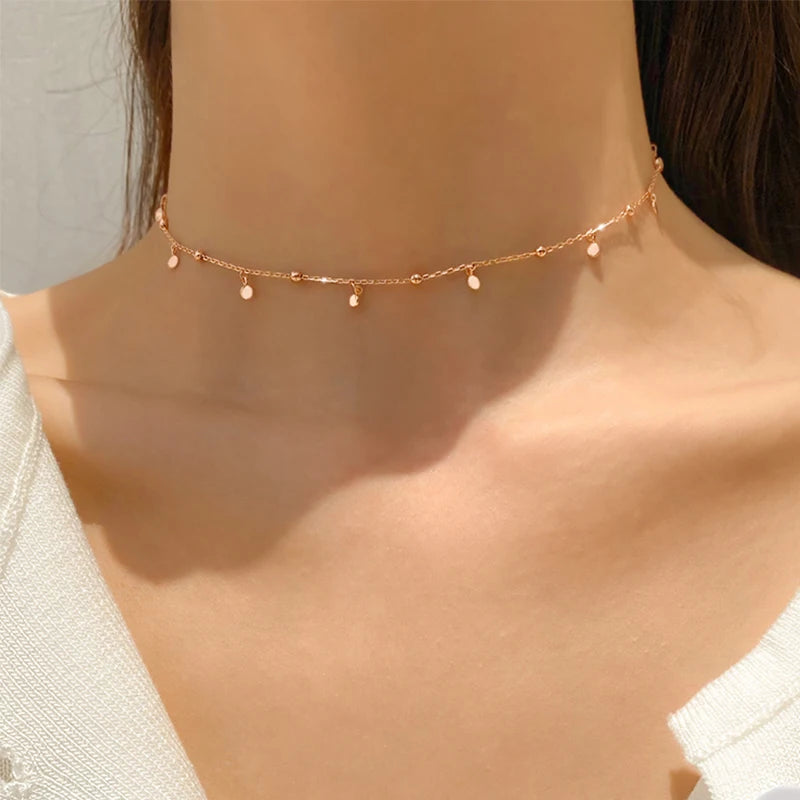 Choker Necklaces for Women Real 925 Sterling Silver Geometric irregular Round Necklaces Clavicle Chain Cute Jewelry Accessories