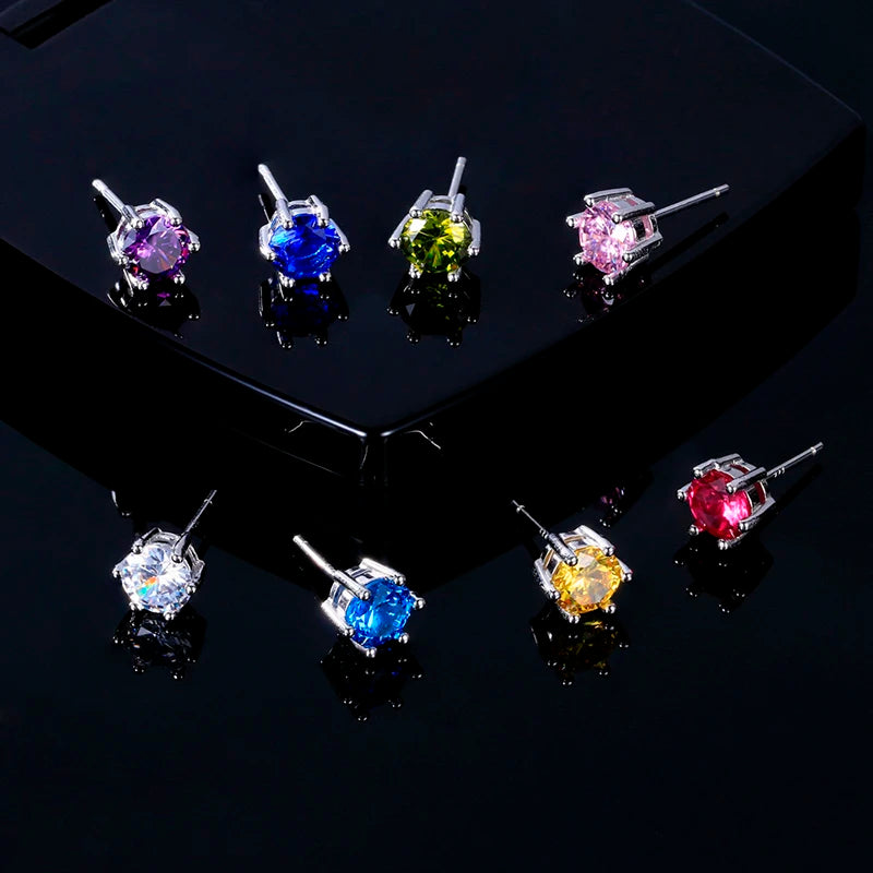 Women's Ear Studs S925 Silver Fine Jewelry Round AAAAA Red Zircon Wedding Engaging Party Gift