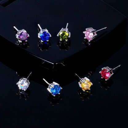 Women's Ear Studs S925 Silver Fine Jewelry Round AAAAA Red Zircon Wedding Engaging Party Gift