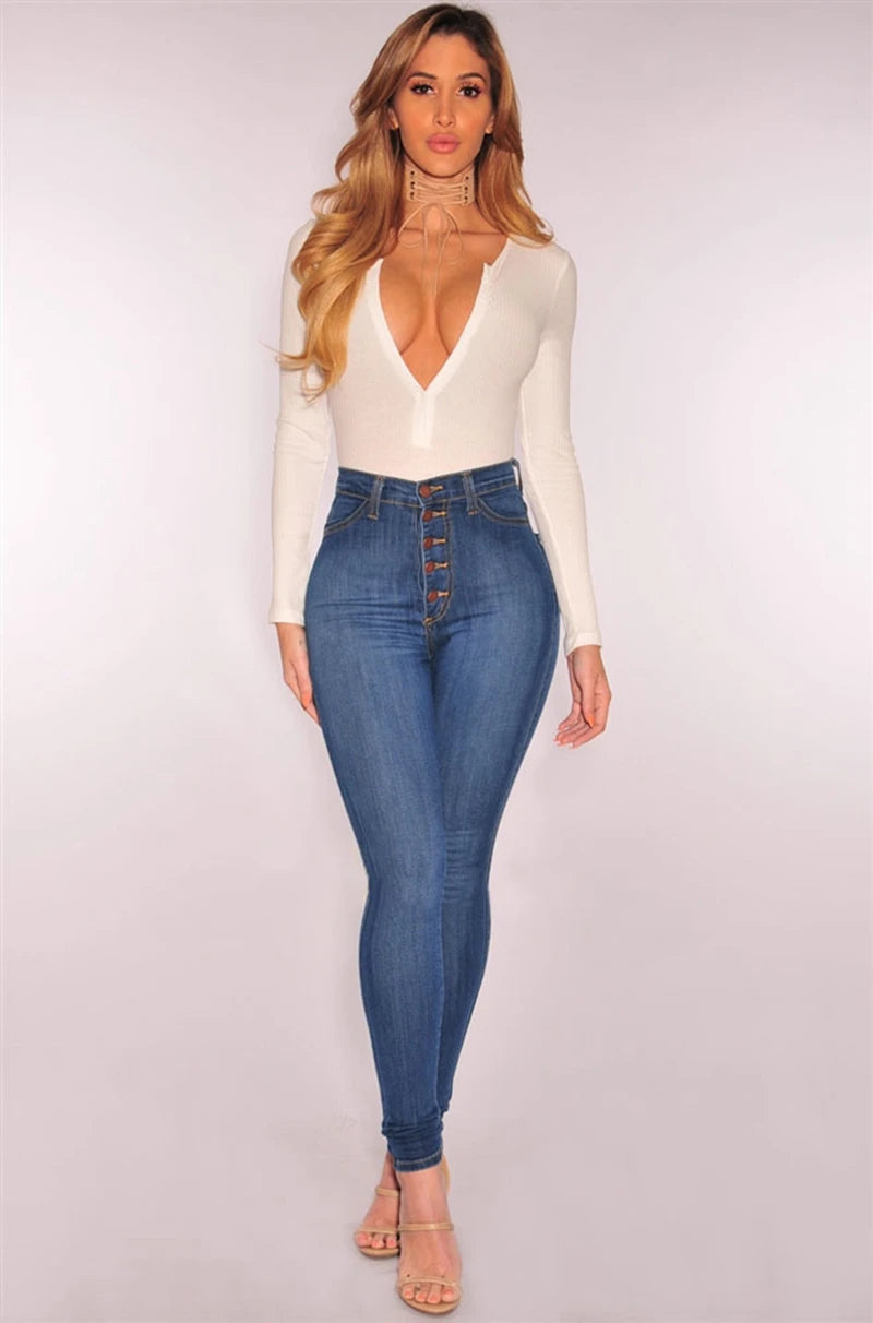 Jeans For Women High Waist Push Up Jeans High Elastic Stretch Ladies Mom Jeans Female Washed Denim Skinny Pencil Pants