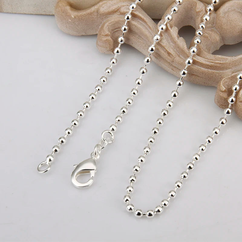Wholesale 2MM 18''24'' Beaded Necklaces 925 Sterling Silver Simple Fashion Bead Necklace for Women Jewelry Accessories