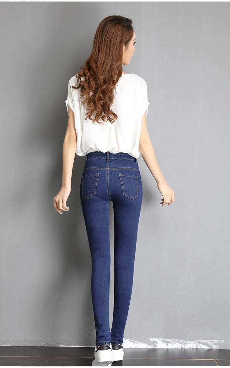 Jeans for Women mom Jeans blue gray black Woman High Elastic 36 38 40 Stretch Jeans female washed denim skinny pencil pants
