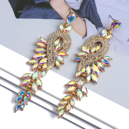 Design Dangle Earrings For Women Girl Luxury Elegant Metal Hollow Chain Leaves Crystal Brincos Pendant Jewelry Ear Accessories
