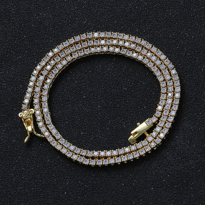 Tennis Necklace & Bracelet for Women – 2mm Pave Zircon Chain, Gold-Plated Brass, 6–20 Inch Lengths