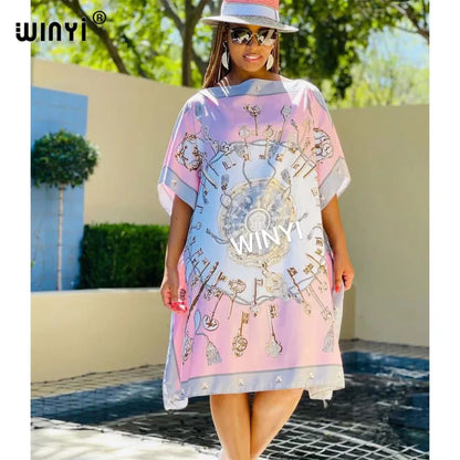 Printed Dresses For Women 2021 Fashion Design Loose Dress Batwing Maxi Long Femme Vestidos Summer Autumn Party Elegant Dress