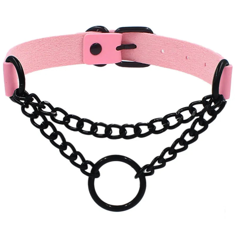 Round Layered Necklace Black Chain Necklaces for Women Men Pu Leather Gothic Punk Statement Choker Necklace Cosplay Jewelry