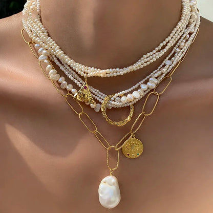 Natural Pearl Layered Necklace Women Wedding  Jewelry Runway Party Japan Souch Korea Fashion