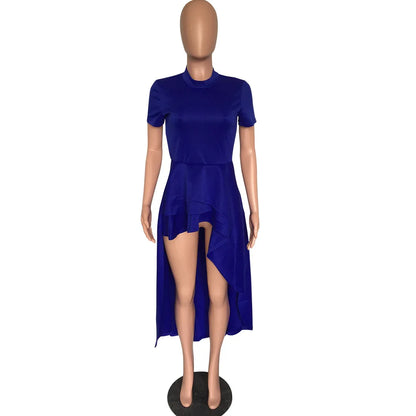 Fashion Evening Party Club Dress For Women Short Sleeve Irregular Ruffle Robe Dinner Dress Female African Clothing White Vestido