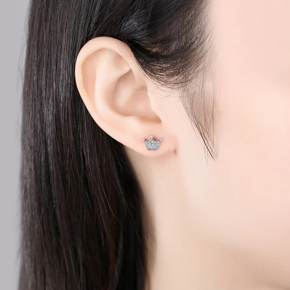 Original 925 Sterling Silver Earrings 2025 Stud Hoop Crystal Earings For Women Rose Gold Crown Heart Infinity Bee Earing Jewelry