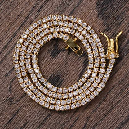 Tennis Necklace & Bracelet for Women – 2mm Pave Zircon Chain, Gold-Plated Brass, 6–20 Inch Lengths