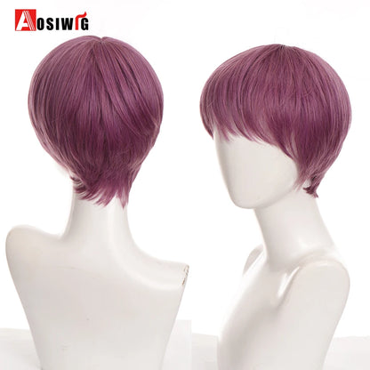 AOSIWIG  Short Curly Cosplay Men Boy Party Light Yellow Synthetic Heat Resistant Hair Wigs Men's Breathable Wig