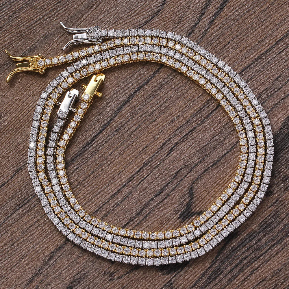 Tennis Necklace & Bracelet for Women – 2mm Pave Zircon Chain, Gold-Plated Brass, 6–20 Inch Lengths