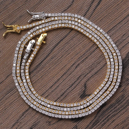 Tennis Necklace & Bracelet for Women – 2mm Pave Zircon Chain, Gold-Plated Brass, 6–20 Inch Lengths