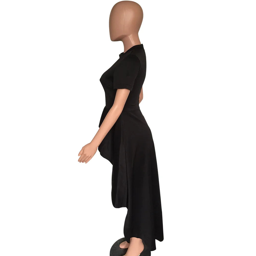 Fashion Evening Party Club Dress For Women Short Sleeve Irregular Ruffle Robe Dinner Dress Female African Clothing White Vestido