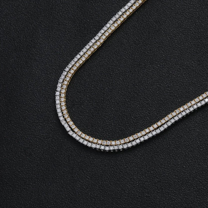 Tennis Necklace & Bracelet for Women – 2mm Pave Zircon Chain, Gold-Plated Brass, 6–20 Inch Lengths