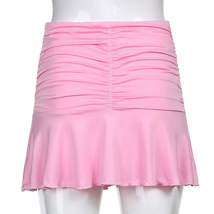 Summer Ruched Skirts For Women White Y2K Mini Beachwear High Waist Casual Short Skirt Fashion Kawaii Korean Style Pleated Skirt