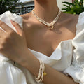 Natural Pearl Layered Necklace Women Wedding  Jewelry Runway Party Japan Souch Korea Fashion