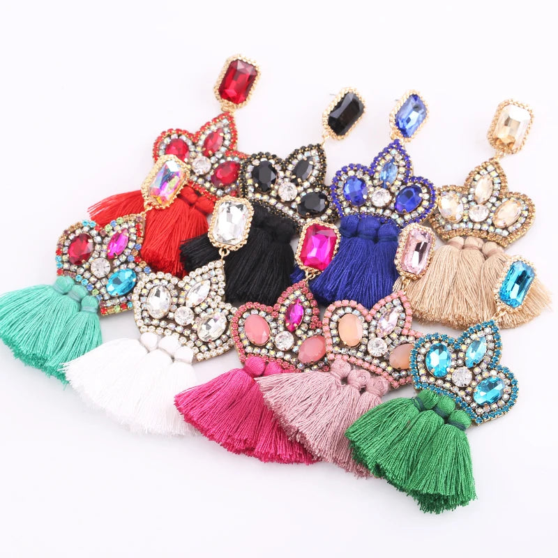 New Earrings Tassel Drop Earring Jewelry Earrings For Women Crystal Earrings Crown Dangle Earrings Long Earrings Boho Earings