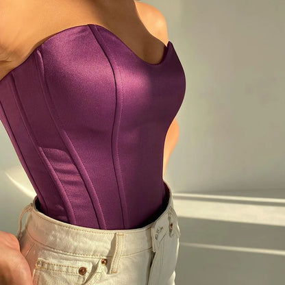 Sexy Women Tube Tops Solid Sleeveless Slim Skinny Corset Cropped Top 2025 Summer Casual Elegant Female Strapless Vest