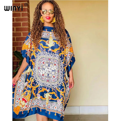 Printed Dresses For Women 2021 Fashion Design Loose Dress Batwing Maxi Long Femme Vestidos Summer Autumn Party Elegant Dress