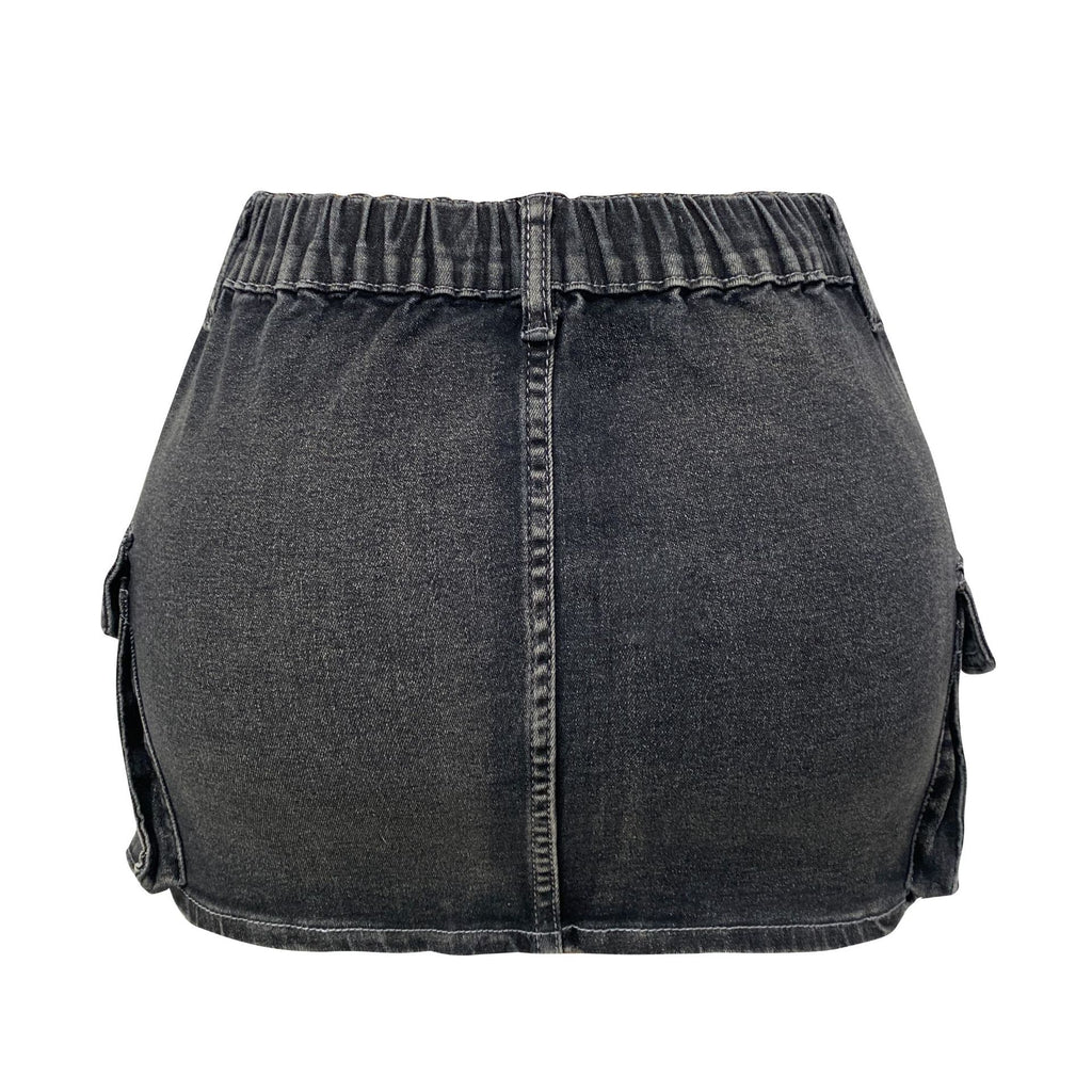 Denim Skirt Women Short Jeans Y2k Cargo Skirt Hip Wrap Elegant Splice Skirts Casual Pocket Button Streetwear Sexy Summer 2024