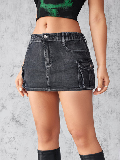 Denim Skirt Women Short Jeans Y2k Cargo Skirt Hip Wrap Elegant Splice Skirts Casual Pocket Button Streetwear Sexy Summer 2024