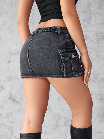 Denim Skirt Women Short Jeans Y2k Cargo Skirt Hip Wrap Elegant Splice Skirts Casual Pocket Button Streetwear Sexy Summer 2024