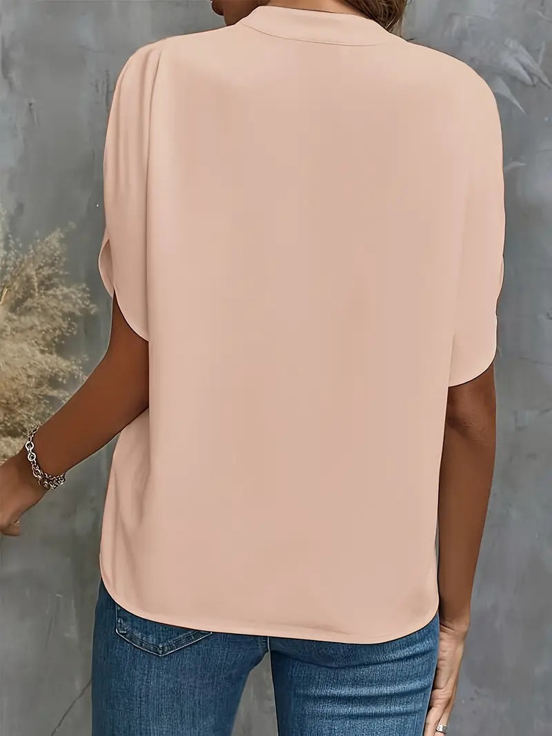 Summer Tops For Women Blouse 2024 Fashion Short Sleeve Solid V Neck Loose Shirts And Blouses Elegant Laies White Tops