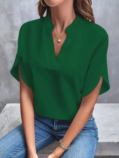 Summer Tops For Women Blouse 2024 Fashion Short Sleeve Solid V Neck Loose Shirts And Blouses Elegant Laies White Tops