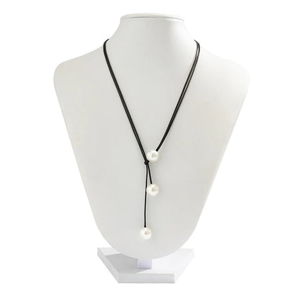 Vintage Fashion Rope Chain Necklace Women Fashion Statement Handmade Imitation Pearl Pendant Adjustable Neck Jewelry Gift