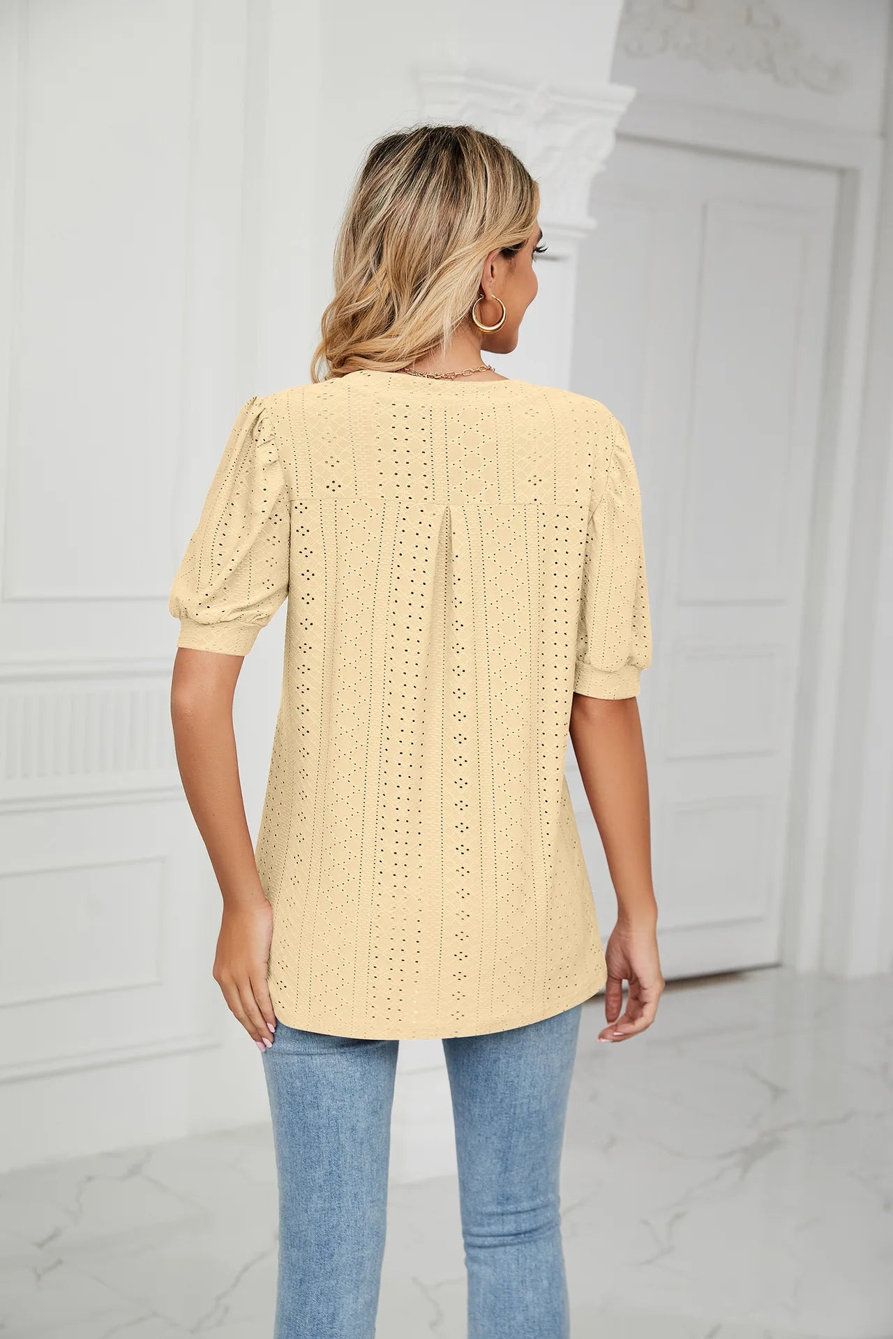Womens Tops V Neck Ruffle Sleeve Blouses Short Sleeve Casual Tops T-Shirts for Women Autumn Winter