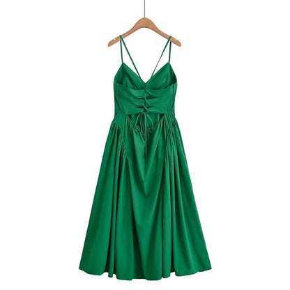 Women's Dresses 2025 New Holiday Temperament Suspenders Back Crossover Maxi Skirt Summer elegant fashion women's midi skirt