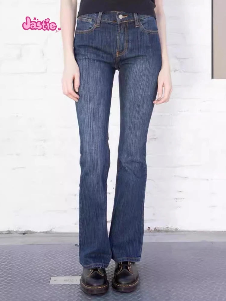 Versatile Women's Jeans Bootcut Pants 90'S Jeans Women Streetwear Hot Girl Slim Trousers Low Waist Zipper Pocket Long Pants