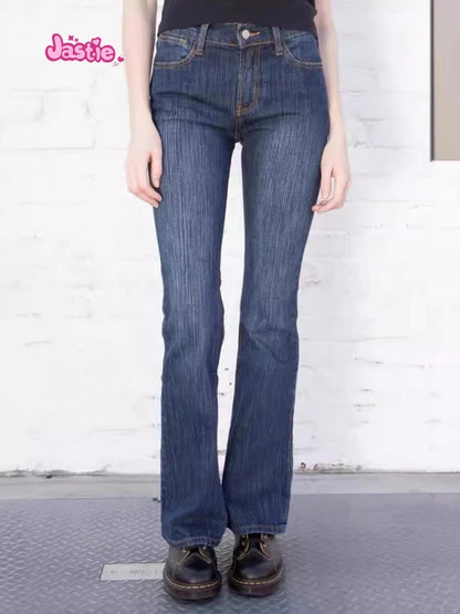 Versatile Women's Jeans Bootcut Pants 90'S Jeans Women Streetwear Hot Girl Slim Trousers Low Waist Zipper Pocket Long Pants