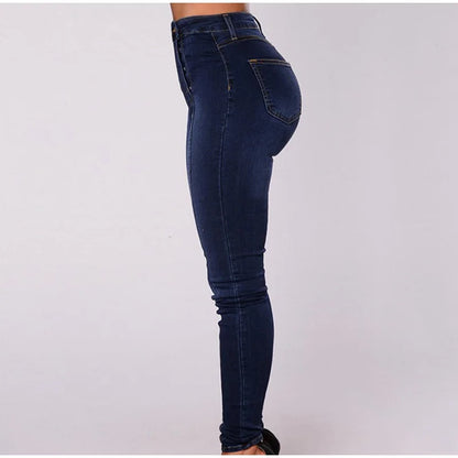 Sexy Stretchy Jeans Women High-waisted Double Breasted Slim Denim Pants Elastic Waist Female Fashion Tight Skinny Denim Trousers