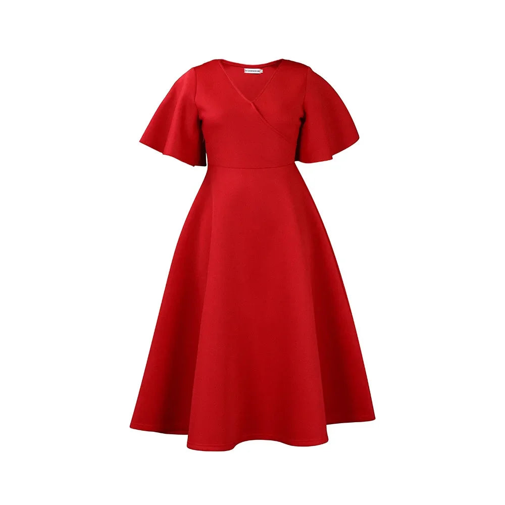 Dress Women Sexy Dresses White Round Neck Flare Sleeve Party Sheath Pleated High Waist Work Elegant Bodycon Mid Length Vestidos