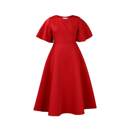 Dress Women Sexy Dresses White Round Neck Flare Sleeve Party Sheath Pleated High Waist Work Elegant Bodycon Mid Length Vestidos