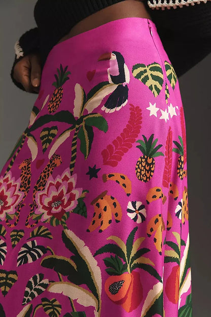 Women Skirts 2024 Spring Summer Vintage Streetwear Ladies Casual Floral Printed Long Skirts Elastic Waist Female Midi Skirts