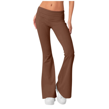 Long Pants Women Fashion Trousers Solid Elastic Leggings Flare Bottoms High Waist Wide Leg Athletic Yoga Bell Pants Summer