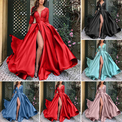 Women'S Elegant Evening Dresses Women'S Fashionable Long Dresses Trailing Evening Dresses Solid Color Floor-Length Dresses
