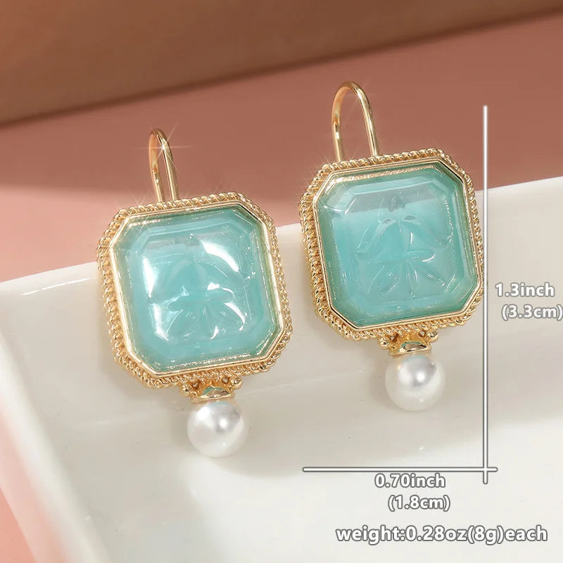 A Pair of Elegant Blue Earrings, Vintage Jewelry, Imitation Pearl Earrings, Decorative Art Earrings, A Gift for Mom