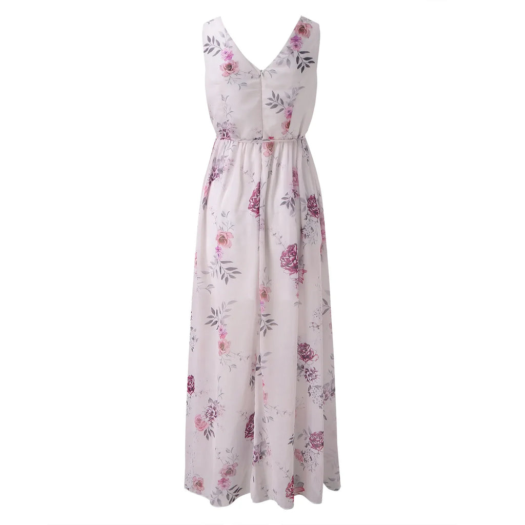 Dresses For Women Evening Dress Printed V Neck Sleeveless Dress Beach Vacation Chiffon Evening Party Long High Slit Dress