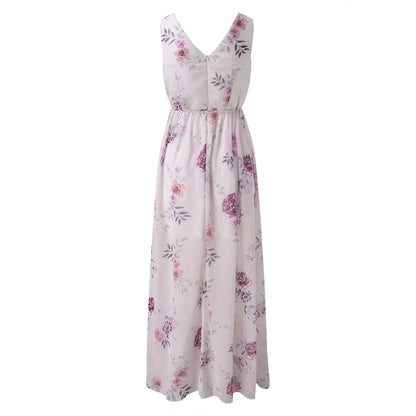 Dresses For Women Evening Dress Printed V Neck Sleeveless Dress Beach Vacation Chiffon Evening Party Long High Slit Dress