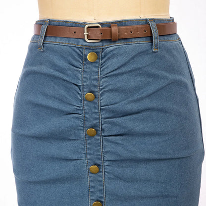 BP Women Vintage Jean Skirt With Belt High Waist Ruched Front Bodycon Skirt
