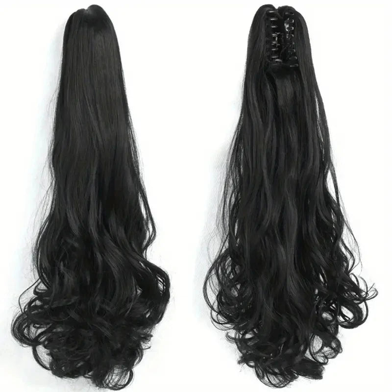 Wig female curly hair big wavy ponytail with grab clip