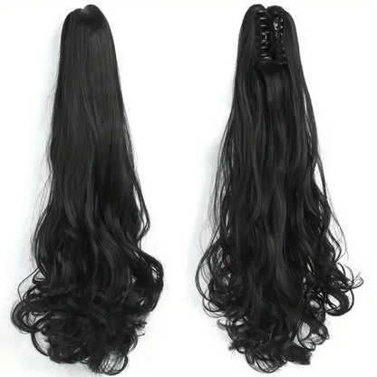 Wig female curly hair big wavy ponytail with grab clip