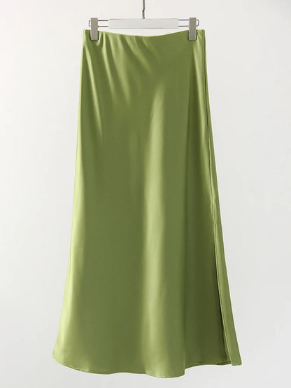 Long Satin Skirts For Women Summer High Quality Skirt With Slit On The Side Silk Elegant Black Maxi Luxury Women's Skirts 2025